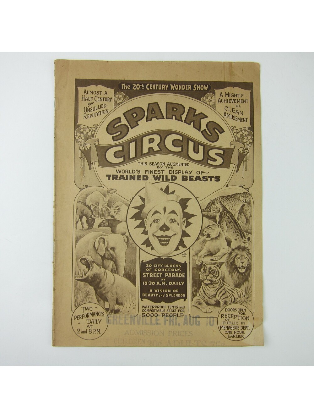 Sparks Circus Courier Advertising Program Greenville Ohio Antique 1923 RARE